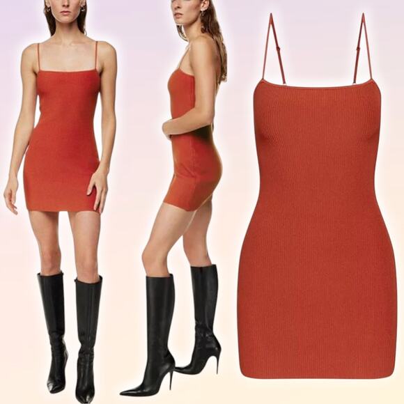 BABATON Aritzia Sculpt Knit Ribbed Cami Mini Dress Sz Small Corsa Red - Picture 1 of 8